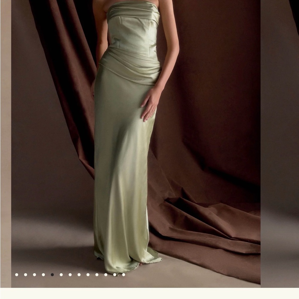 Meshki Strapless Satin Dress in Olive